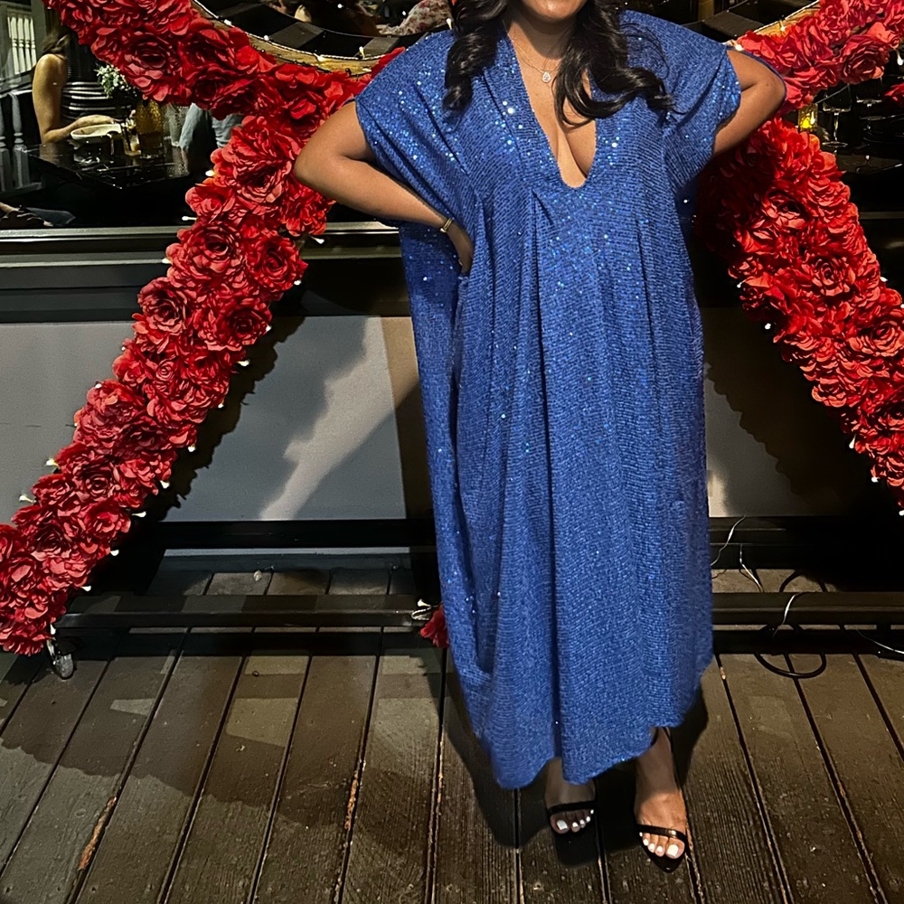 Jennifer Grace Royal Sequin Caftan Blue